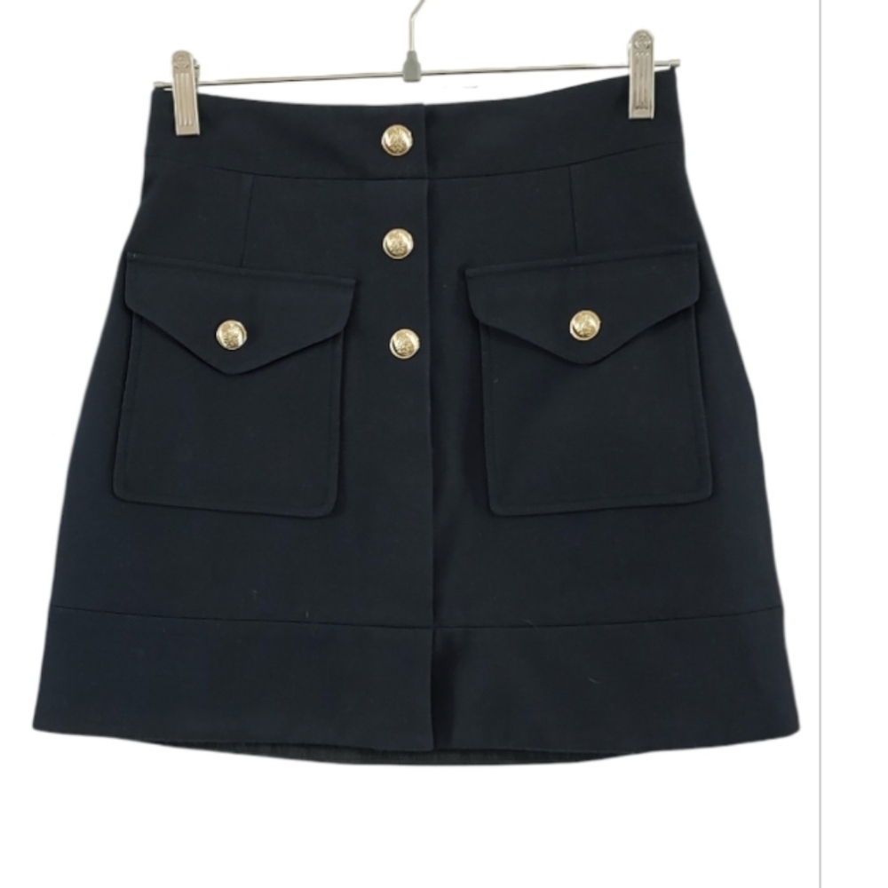 Chic Baby Blue Skirt with Gold Buttons